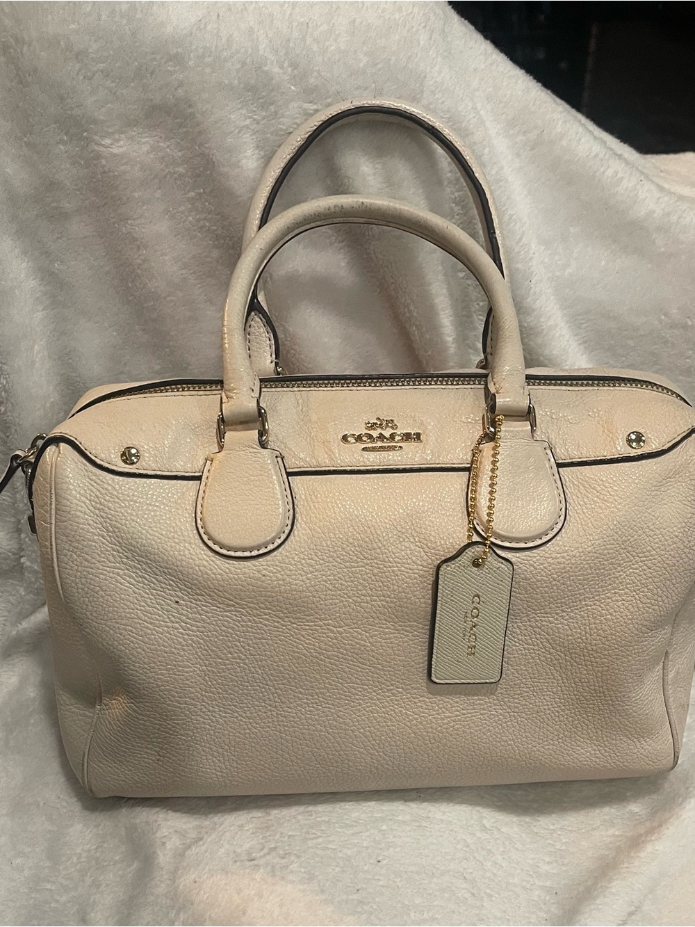 Coach Pebbled Leather Darcie Satchel in Light Beige - Picture 3 of 6